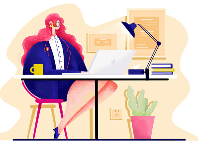 Office Life animation computer design girl girls illustration logo office ui ux yellow