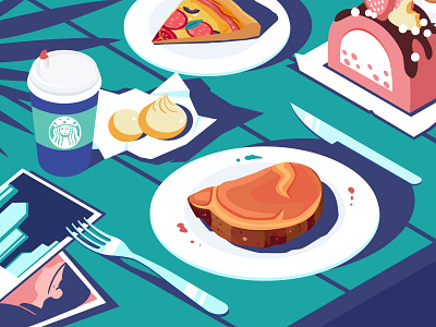 Table cake coffee design fork illustration knife office photo pizza table time ui ux web yellow