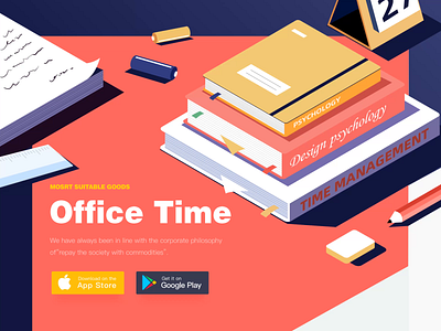 Office Web blue books design headset illustration office orange paper stationery time ui ux web yellow