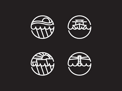 East Coast Icons beach boat cliffs east coast fishing icon light house logo pei sun thick lines water