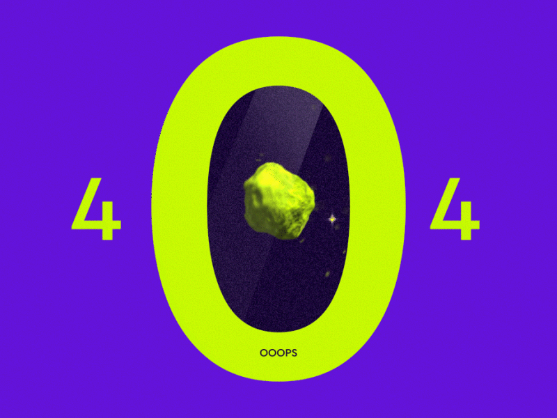 Become 404 - Lost in space 404 animation become lime loop motion graphic oops purple rock rolling stones spaceship