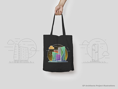 SP Architects Project illustrations architecture building illustration minimal building project illustration totebag vector illustration