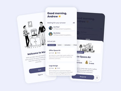 Job app app design filter freelance illustration job mobile procreate ui ux work