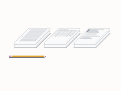 Papers documents flat grey paper pencil stack white