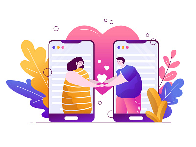 online dating app character dating design flat heart illustration love mobile online people phone vector web