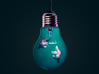 Life in lightbulb aquatic art blue colors design fish illustration life lightbulb oceans photoshop poster sea water
