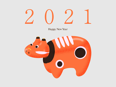 New year's card / Japanese folk toys Akabeko (red cow)