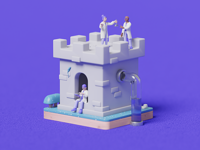 Castle Lab Header 3d 3d art blender character art cute design digital illustration miniature toy