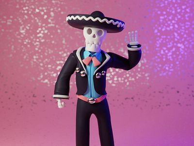 El Mariachi 3d 3d art art blender character art cute diademuertos digital illustration skeleton spooky