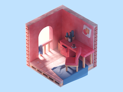 Pink Room 3d architecture art blender cute digital illustration isometric room