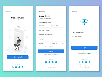 Mobile screen signup and login design.