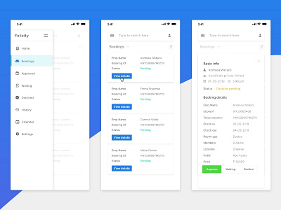 Booking Decision Process Mobile Interface approval booking app iphone x mobile ui typography