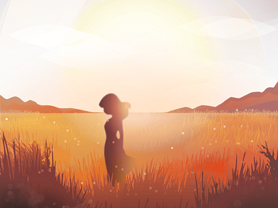 landschap met meisje (landscape with a girl) design illustration landscape morning sunset