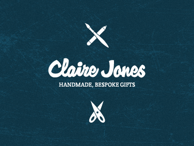 Claire Jones Logo 4 blue brush logo pencil scissors scratches