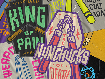 Nunchucks Madness badge custom type graphic design handlettering illustration logo