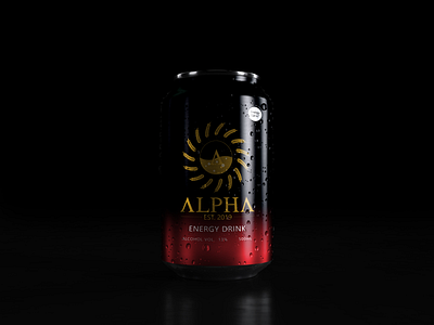 Alpha drink can design black can design drink illustration logo mockup red