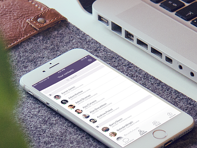 Contacts screen app chat contacts ios messaging search tab ui