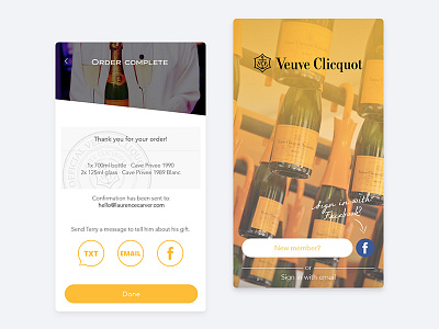 Veuve Clicquot iOS app app gift ios iphone login luxury order social ui user experience user interface ux