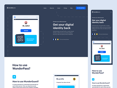 WunderPass – Landing Page bazen agency blockchain crypto crypto landing page cryptocurrency data control data trading defi fintech identity layer landing page design nft privacy saas transaction ui ux visual identity wunderpass
