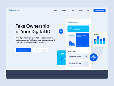 WunderPass – Landing Page Animation bazen agency blockchain crypto crypto landing page cryptocurrency data control data trading defi fintech identity layer landing page animation landing page design motion graphics nft saas transaction ui ui landing page ux wunderpass