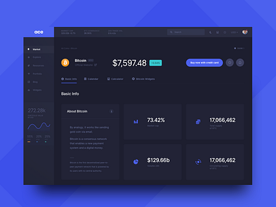 ACE - Coin Page accent coin crypto dark dashboard graph market page typography ui ux website