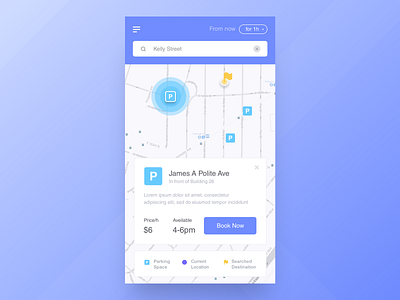 RJ Parking App - Home Founded Pop up blue car design graph location map parking pin ui