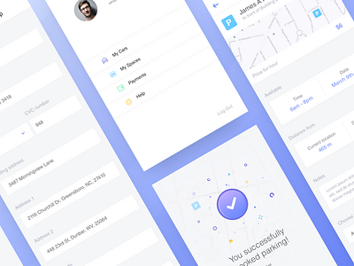 RJ Parking App - Other screens blue car design graph location map navigation ui