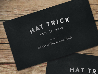 HAT TRICK Business Cards agency black brand branding business cards chalk classic collateral distressed elegant font identity logo print script studio type typography vintage white