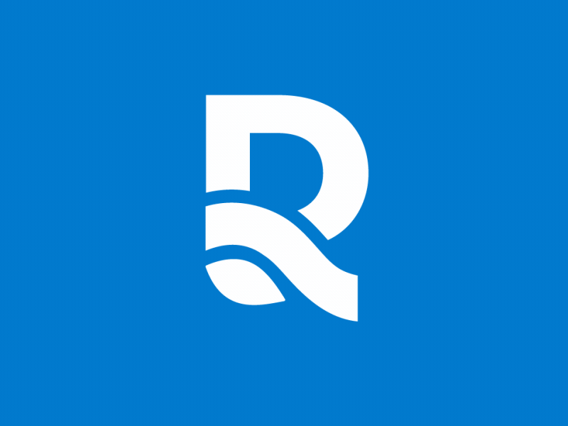 Riverside Market Logo animation blue branding icon identity letter logo motion r river type vector