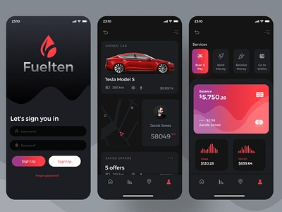 Dark Mobile Design for Gas finder cars clean devilery diesel fleet fuel gas login map mobile oil overview payment ui ux vehicle