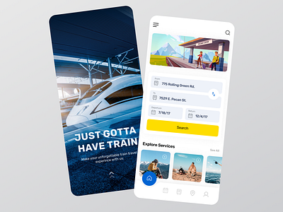 Train Ticket Booking App booking branding clean design explore mobile screen search splash ticket train train ticket booking app travel ui uiux ux uxvipin