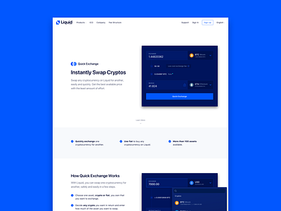 Liquid - Quick Exchange Landing Page b2c bitcoin corporate design crypto crypto exchange cryptocurrency digital asset fintech interface lander landing page liquid trading platform ui ux web web design website