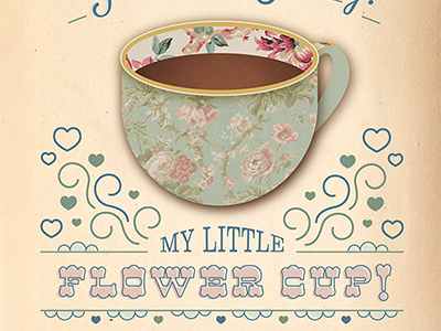 My Little Flower Cup coffee cup fabric floral hearts swirls