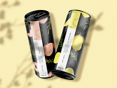 Packaging Design branding design food illustration illustration for packaging juice lemon mockup packaging packagingdesign peach tin