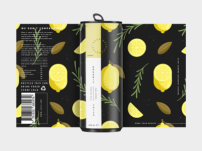 Lemon Packaging Design design drink flavours food packaging design illustration juice lemons organic packaging packagingdesign plants tin