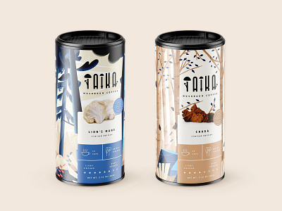 Taika #4 branding branding design chaga coffee coffee cup coffeepackaging design illustration lionsmane mockup mushrooms packaging packagingdesign tin trees