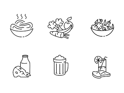 Food Icons #2 beer cheese food icon illustration juice milk pasta salad toast vegetables