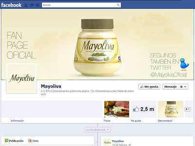 diseño para Fan Page oficial de Mayoliva facebook fan page redes sociales