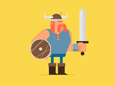 Viking arrow beard character design emoji sticker flat ginger helmet muscle shield strong sward viking