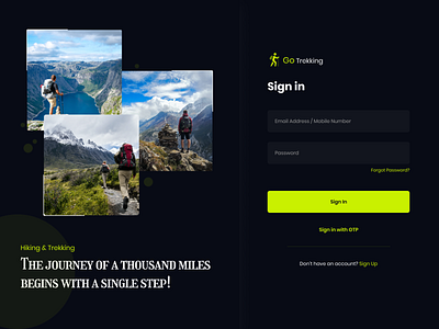 100 Days UI Challenge: Day 3 - Sign-in For Trekking 100 days challenge design hiking illustration trekking trval ui ui challenge uidesign ux uxdesign website design