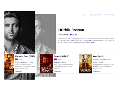 100 Days UI Challenge: Day 5 - Website page for Bollywood Actor 100 days challenge design illustration ui ui challenge ui design uiux design ux uxdesign uxui vector web website design