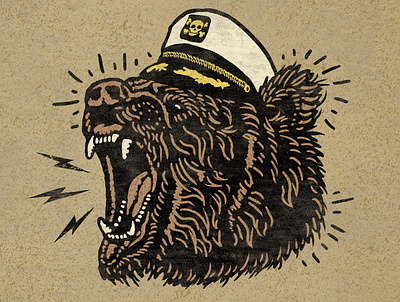 I'm the captain now bear captain fishing grizzly illustration photoshop retro sailor texture vintage