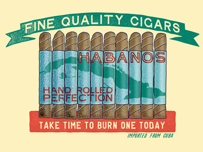 Cuban Cigars cigar distress hand drawn illustrator photoshop tee design vintage