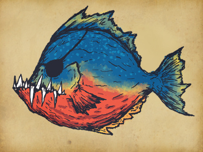 Piranha Sketch fish hand drawn illustrator photoshop piranha pirate salt tee design