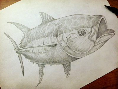 Tuna Sketch hand drawn screenprint tee design wicked tuna