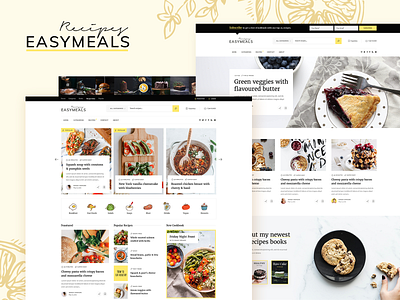 EasyMeals - Food Blog WordPress Theme community food blog food bloggers landing page layout magazine modern personal blog recipes responsive theme ui ux website mockup wordpress yellow