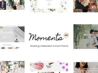 Moments blog creative elegant event feminine girly landing page layout photography responsive rsvp template theme ui ux webdesign website mockup wedding wedding planner wordpress