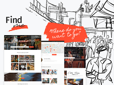 FindMe city guide database directory directory listing landing page layout listing listing page location maps responsive template theme ui ux webdesign website mockup wordpress