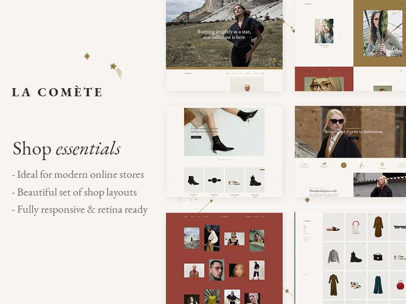 La Comète fashion designer lookbook ecommerce woocomerce theme ui ux wordpress website mockup webdesign layout template landing page responsive fashion fashion brand elegant boutique fashion blog clothing