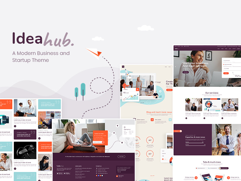 Ideahub app design professional business finance consulting landing page template webdesign layout website mockup wordpress ui ux theme digital startup technology tech agency showcase